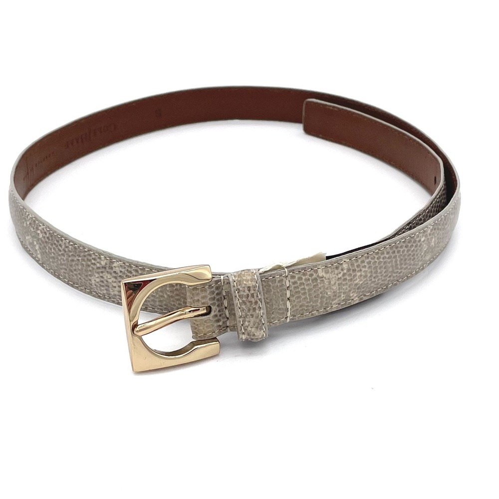 VTG Cole Haan Leather Snake Print Metallic Sheen Y2K Skinny Belt Silver Gold
